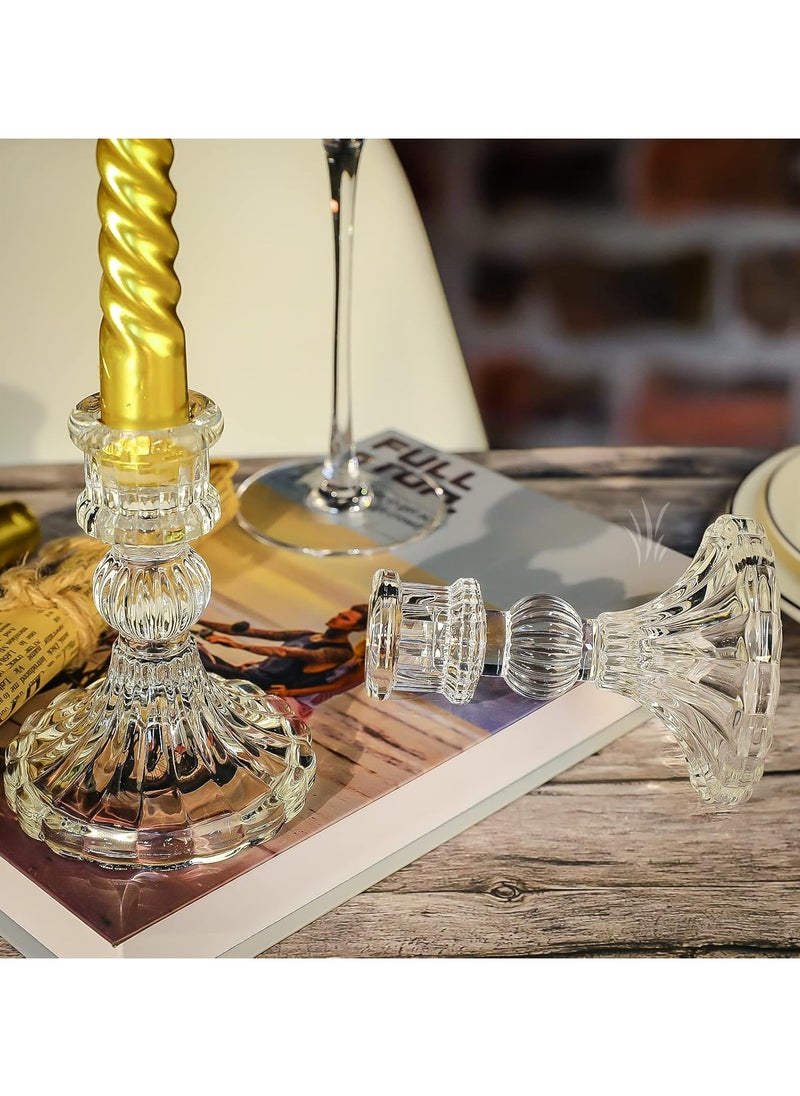 Generic Set of 8Pcs Clear Glass Candlestick Holders include Two Style Crystal and Stripe for Formal Events Wedding Festival Decoration  - Image 3