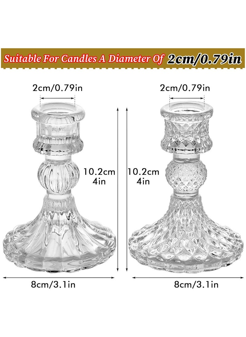 Generic Set of 8Pcs Clear Glass Candlestick Holders include Two Style Crystal and Stripe for Formal Events Wedding Festival Decoration  - Image 4