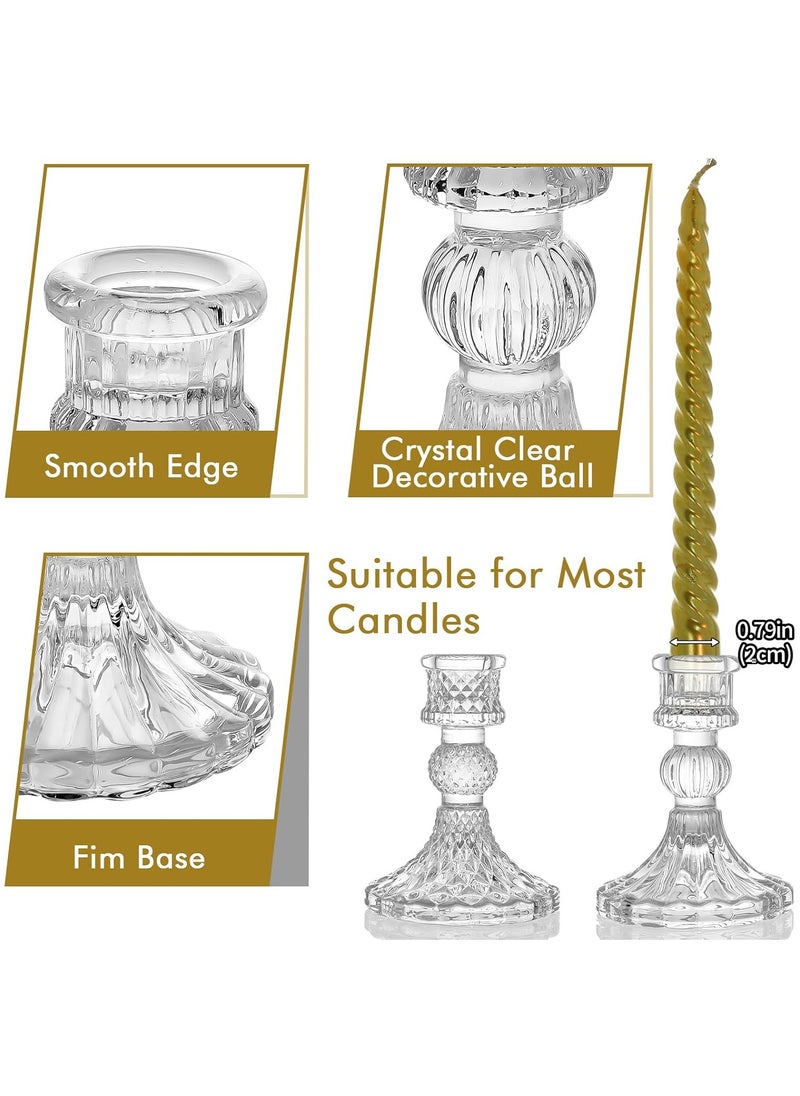 Generic Set of 8Pcs Clear Glass Candlestick Holders include Two Style Crystal and Stripe for Formal Events Wedding Festival Decoration  - Image 5
