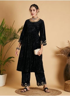 Women Black Velvet Embroidered Gathered Kurta - pzsku/ZC4E15E7BAAAE52B0C0A0Z/45/_/1707472853/c996b628-37ec-46bd-b42d-a645b80b4a44