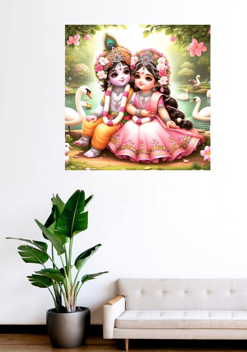 Techgifti Pink Cute Krishna And Radha Wall Poster For Living Room, Pooja Room, Office (Size - 46CM X 46CM) - Image 3