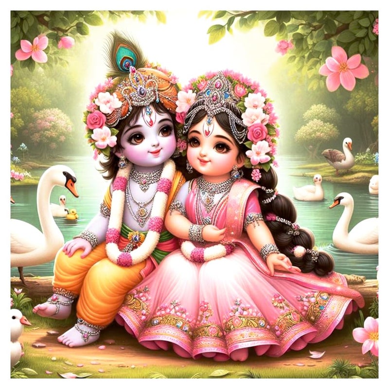 Techgifti Pink Cute Krishna And Radha Wall Poster For Living Room, Pooja Room, Office (Size - 46CM X 46CM) - Image 5