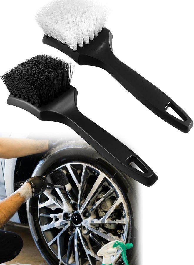 2Pcs Detailing Car Wheel Cleaning Brush,Car Tire Cleaning Brush With Sturdy Bristles For Tough Dirt,Easy Dirt Removal Bristles With Comfortable Handle,For Car, Motorcycle,Bicycle Cleaning - Image 1
