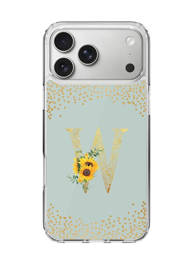 Stylizedd Classic Clear MagSafe Case for iPhone 17 Pro Max , Hybrid Soft Case Flexible Edges Anti Drop TPU PC Gel Thin Transparent Cover [ Designed for iPhone 17 Pro Max ] - Custom Monogram Initial Letter Floral Pattern Alphabet - W  (Light Grey )