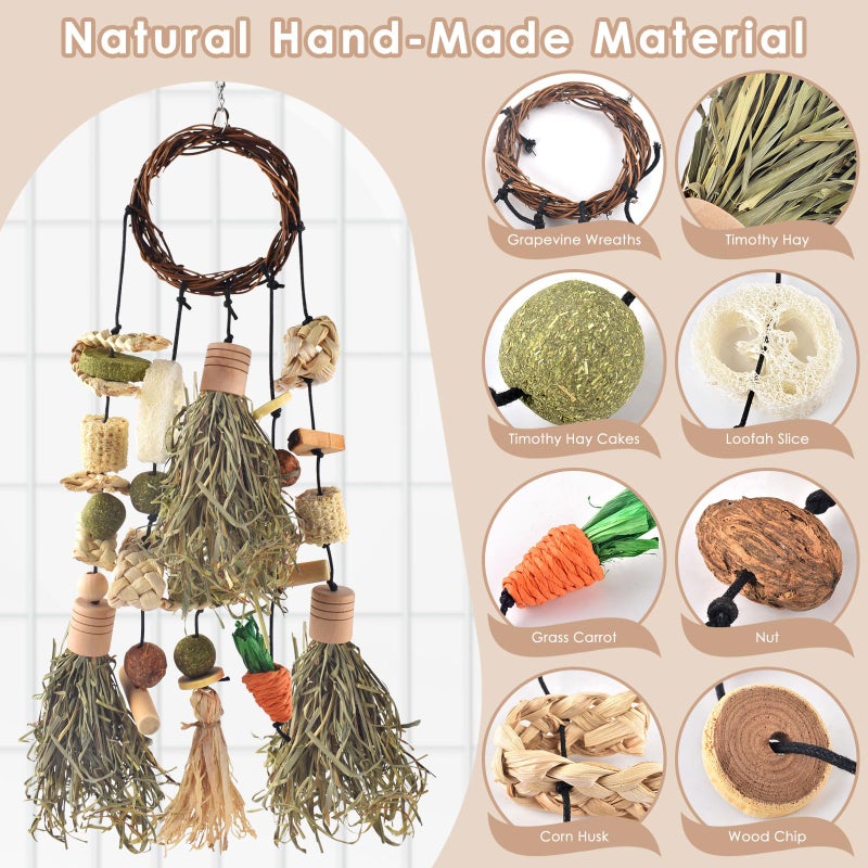 Bissap Rabbit Chew Toy, Bunny Cage Hanging Chewing Toys and Treats Wooden with Snacks for Guinea Pigs Chinchillas Hamsters Rats and Other Small Pets Teeth Grinding (Timothy Hay & Vine) - Image 2