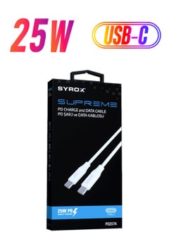Syrox PD25TK Type-C to Type-C PD 25W Fast Data/Charging Cable 1m White 