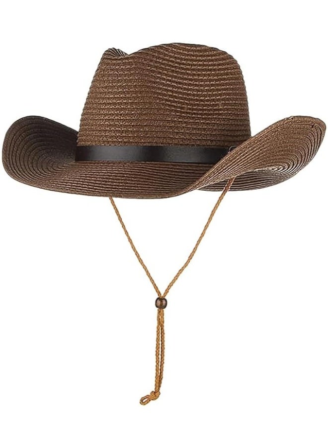 Breathable Paper Straw Fedora Hat for Men & Women - Lightweight Western Style Summer Sun Hat with Adjustable Chin Strap - Image 1