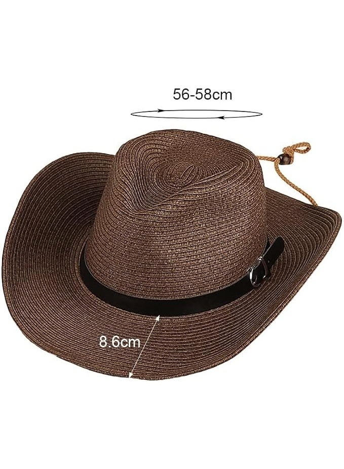 Breathable Paper Straw Fedora Hat for Men & Women - Lightweight Western Style Summer Sun Hat with Adjustable Chin Strap - Image 2