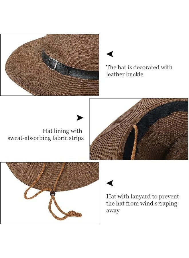 Breathable Paper Straw Fedora Hat for Men & Women - Lightweight Western Style Summer Sun Hat with Adjustable Chin Strap - Image 3