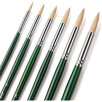 Bristle Pointed Round Paint Brushes Set of 6 Artist Brushes for Acrylic Oil Watercolor Painting Supplies