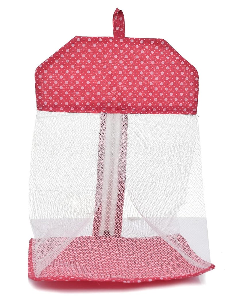 Kuber Industries Kuber Industries Dot Printed Cotton Hanging Mesh Clothes Bag Organizer For Store Socks Underwear ClothespinsGadgetCosmeticGarlicOnion With Zipper Hanging Loop Pack of 2 Pink  - Image 4