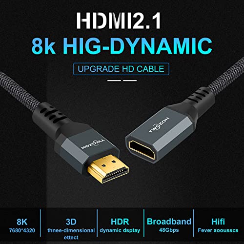 Twozoh كابل تمديد HDMI Twozoh 8K 4K، كابل HDMI 2.1 ذكر إلى أنثى، كابل HDMI مضفر من النايلون يدعم 8K@60Hz 4K@120Hz 48gbps (3.3 قدم) - Image 4