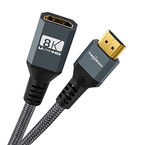 Twozoh كابل تمديد HDMI Twozoh 8K 4K، كابل HDMI 2.1 ذكر إلى أنثى، كابل HDMI مضفر من النايلون يدعم 8K@60Hz 4K@120Hz 48gbps (3.3 قدم) - Image 1