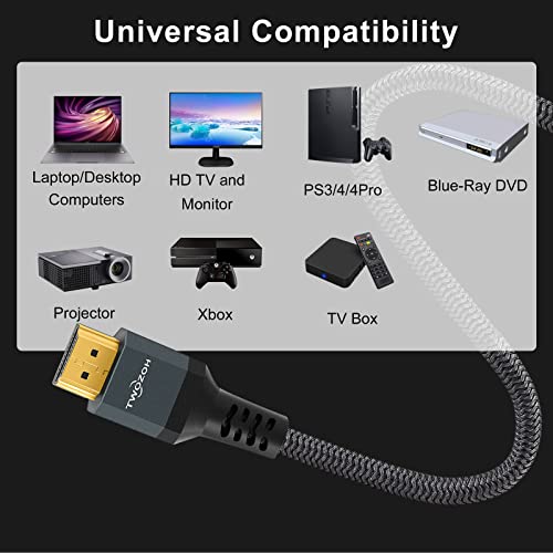 Twozoh كابل تمديد HDMI Twozoh 8K 4K، كابل HDMI 2.1 ذكر إلى أنثى، كابل HDMI مضفر من النايلون يدعم 8K@60Hz 4K@120Hz 48gbps (3.3 قدم) - Image 5