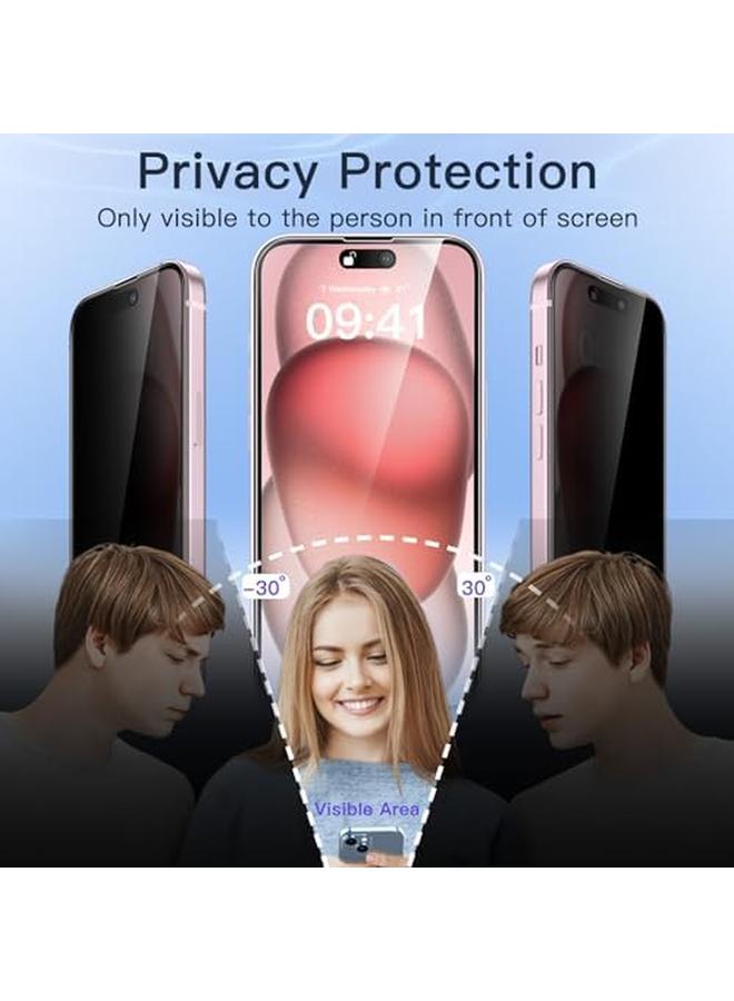 جي تيك واقي شاشة بتغطية كاملة للخصوصية لهاتف آيفون 15 مقاس 6.1 بوصة بحافة سوداء من الزجاج المقوى المضاد للتجسس مع أداة تثبيت سهلة، عبوة من قطعتين - Image 4
