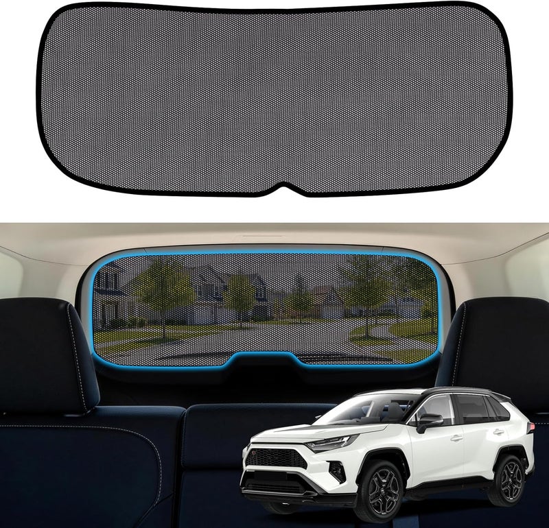 ستارة شمسية للنافذة الخلفية لسيارة RAV4 2019-2024، ستارة زجاج خلفي مخصصة، شبكة قابلة للتنفس لحماية من الأشعة فوق البنفسجية وتقليل الحرارة للأطفال والركاب، رؤية خلفية واضحة، تثبيت سهل بالمشابك - Image 1