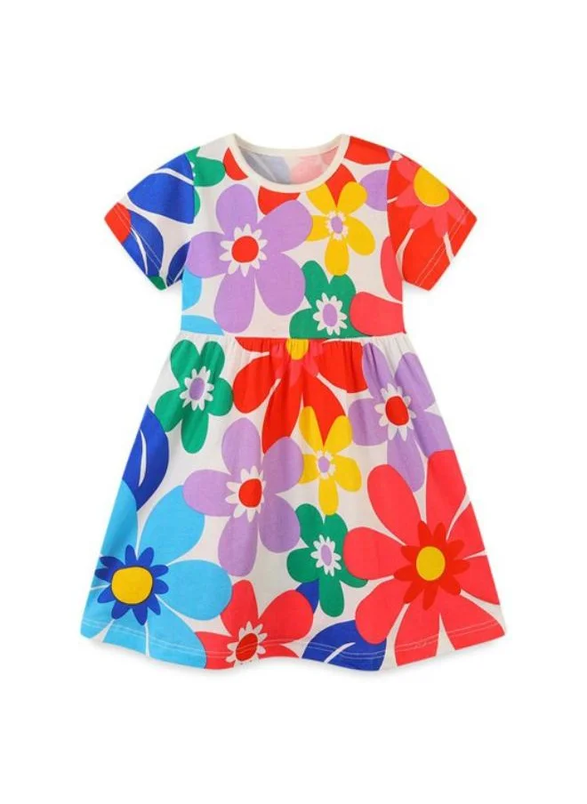 YUNIQEE Multicolour A-Line Crew Neck Floral Dress