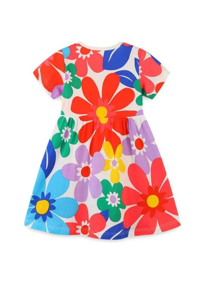 YUNIQEE Multicolour A-Line Crew Neck Floral Dress