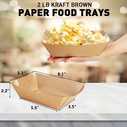 DEAYOU 250 Pack Paper Food Boats, 2 LB Kraft Food Trays Disposable, Grease Resistant Snack Holder Container for French Fries, Nachos, Hot Dog, Tacos, Popcorn, BBQ, Party, Picnic, Concession Stands - Image 2