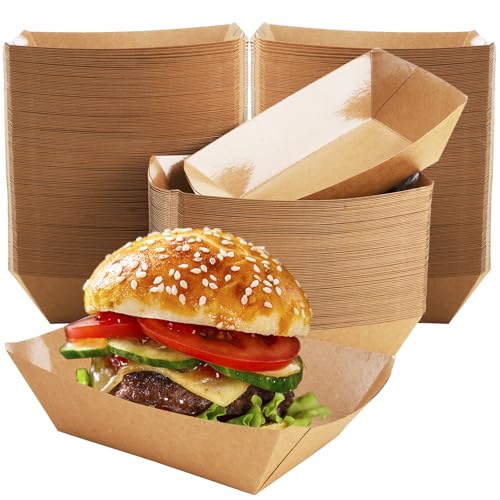 DEAYOU 250 Pack Paper Food Boats, 2 LB Kraft Food Trays Disposable, Grease Resistant Snack Holder Container for French Fries, Nachos, Hot Dog, Tacos, Popcorn, BBQ, Party, Picnic, Concession Stands - Image 1