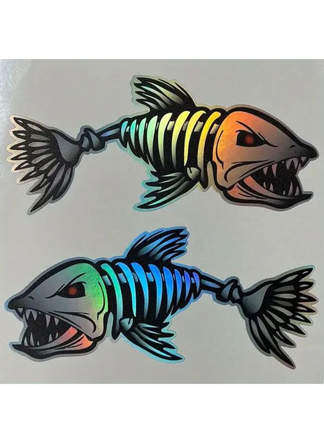 5 Inch Reflective Vinyl Fish Skeleton Decals 2 Pack for Kayak Fishing Vehicle Bumper - Image 1