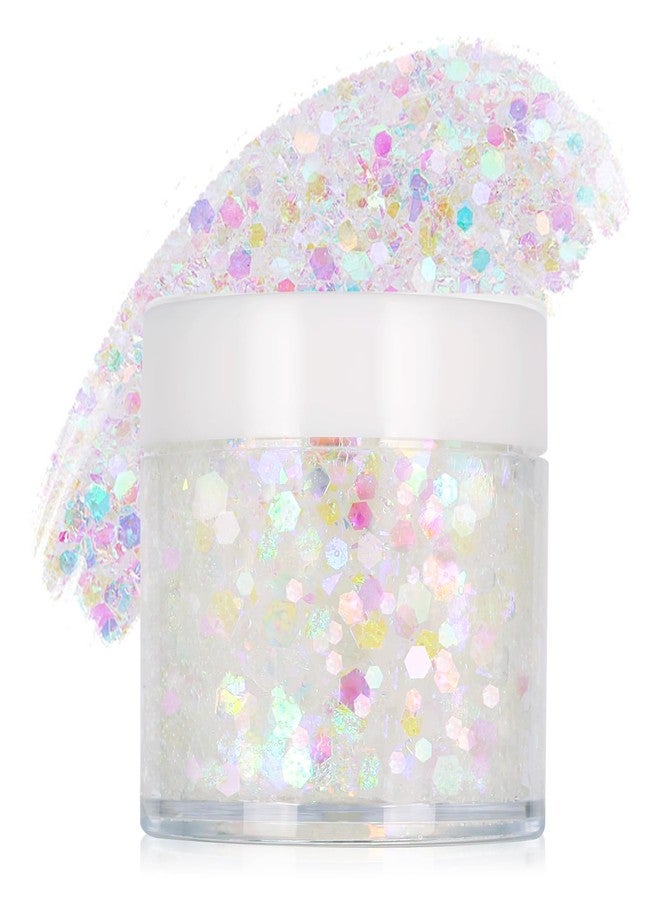 paminify White Face Hair Glitter Gel,Mermaid White Holographic Body Glitter for Kids,Singer Concerts Festival Rave Accessories,Carnival Halloween Glitter Sequins Face Glitter Paint Makeup - Image 1