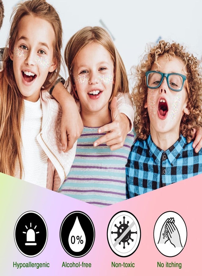 paminify White Face Hair Glitter Gel,Mermaid White Holographic Body Glitter for Kids,Singer Concerts Festival Rave Accessories,Carnival Halloween Glitter Sequins Face Glitter Paint Makeup - Image 2