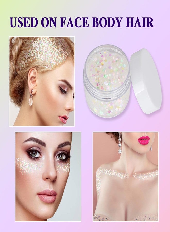 paminify White Face Hair Glitter Gel,Mermaid White Holographic Body Glitter for Kids,Singer Concerts Festival Rave Accessories,Carnival Halloween Glitter Sequins Face Glitter Paint Makeup - Image 4