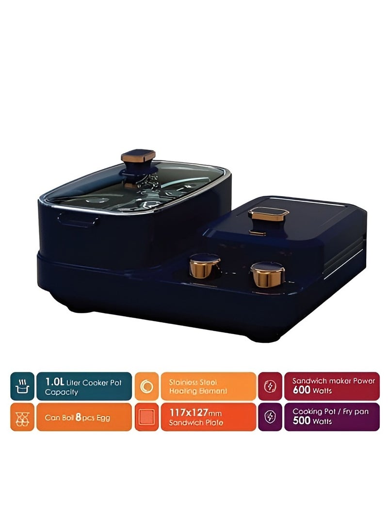 5 in 1 Breakfast Maker with Sandwich Maker, Cooking Pot, Frying Pan, 8 Piece Egg Boiler & Steamer, The Ultimate All In One Morning breakfast Station Meal Solution  - Image 3