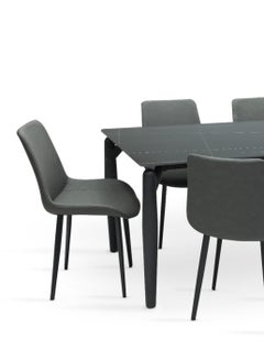 KARNAK Modern Design Marble Dining Table Set (1 Table + 6 Chairs) with Leather Chairs Color BLACK GREY 190x90x75CM  - Image 4