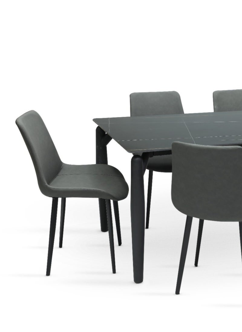 KARNAK Modern Design Marble Dining Table Set (1 Table + 6 Chairs) with Leather Chairs Color BLACK GREY 190x90x75CM  - Image 4