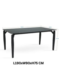 KARNAK Modern Design Marble Dining Table Set (1 Table + 6 Chairs) with Leather Chairs Color BLACK GREY 190x90x75CM  - Image 2