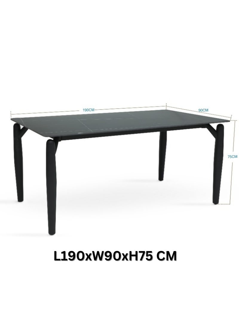 KARNAK Modern Design Marble Dining Table Set (1 Table + 6 Chairs) with Leather Chairs Color BLACK GREY 190x90x75CM  - Image 2