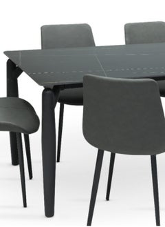 KARNAK Modern Design Marble Dining Table Set (1 Table + 6 Chairs) with Leather Chairs Color BLACK GREY 190x90x75CM  - Image 5