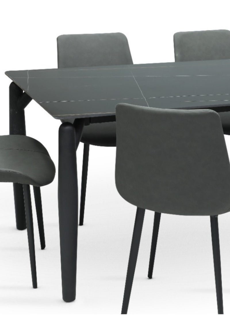 KARNAK Modern Design Marble Dining Table Set (1 Table + 6 Chairs) with Leather Chairs Color BLACK GREY 190x90x75CM  - Image 5