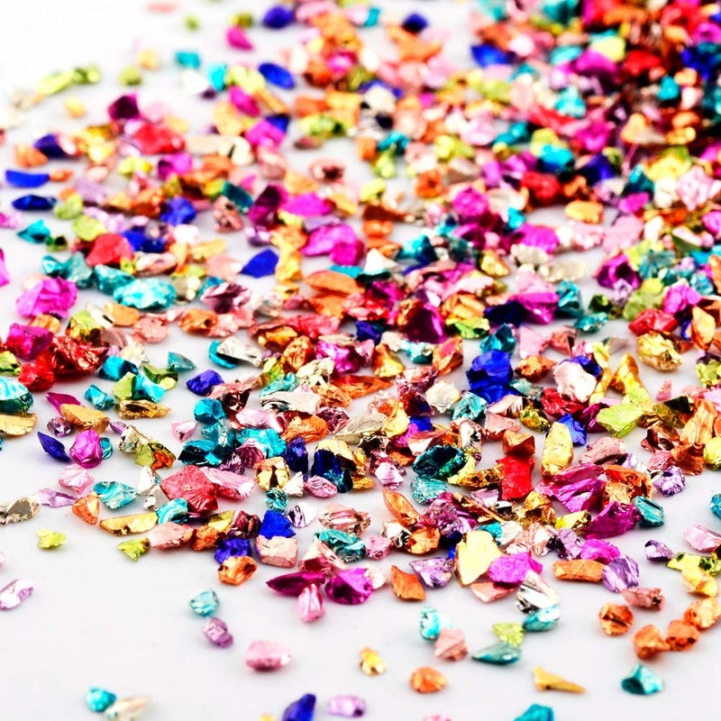 Crushed Glass Irregular Metallic Mini Chips Sprinkles Chunky Glitter Multicolor 100g 0525mm for Nail Arts Craft DIY Vase Filler Epoxy Resin Mold Jewelry Making Decoration Multicolor 0525mm