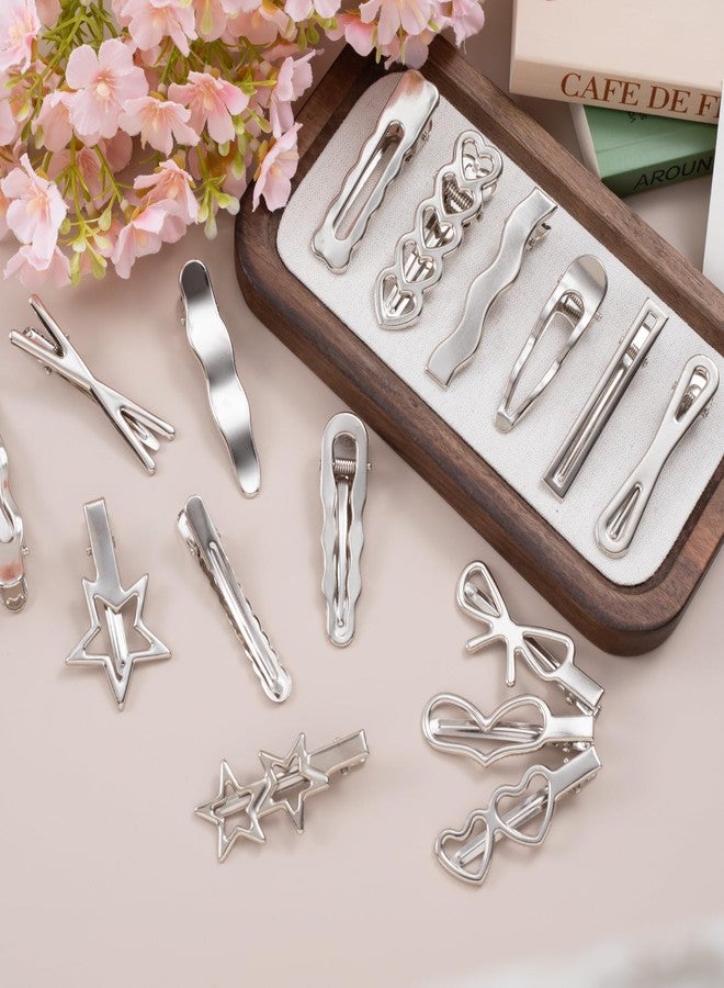 Lekgavd 32pcs Star Heart Metal Hair Clips, 16 Styles Silver Hair Clip Alligator Barrettes, Bow Wavy Non-Slip 2000s Hair Accessories for Women Daily, Party - Image 3