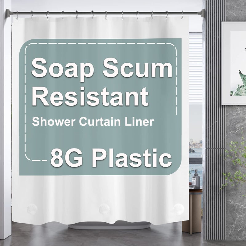 AmazerBath Plastic Shower Curtain 84 Inches Long  72 x 84 White Weighted Extra Long Shower Curtain  PEVA Heavy Duty Tall Bathroom Curtains with 3 Big Clear Weighted Stones and 12 Grommet Holes