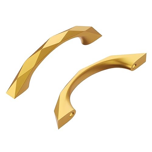 Hickory Hardware 1 Pack Solid Core Kitchen Cabinet Pulls, Luxury Cabinet Handles, Hardware for Doors & Dresser Drawers, 3 Inch Hole Center, Brushed Golden Brass, Karat Collection - Image 1