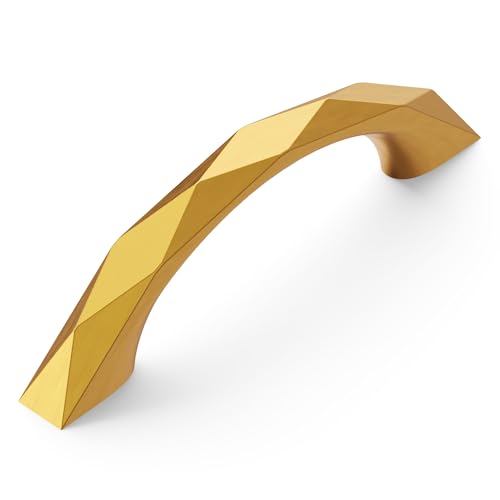 Hickory Hardware 1 Pack Solid Core Kitchen Cabinet Pulls, Luxury Cabinet Handles, Hardware for Doors & Dresser Drawers, 3 Inch Hole Center, Brushed Golden Brass, Karat Collection - Image 2