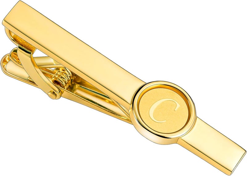 HAWSON 2 inch Tie Clips and Cufflinks Sets for Men A-Z Gold Engraved Letter Cufflinks and Tie Clips Sets for Formal Business Wedding - Image 1