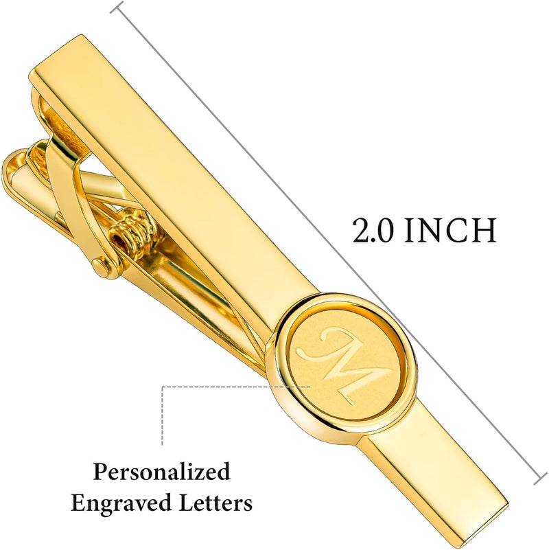 HAWSON 2 inch Tie Clips and Cufflinks Sets for Men A-Z Gold Engraved Letter Cufflinks and Tie Clips Sets for Formal Business Wedding - Image 3