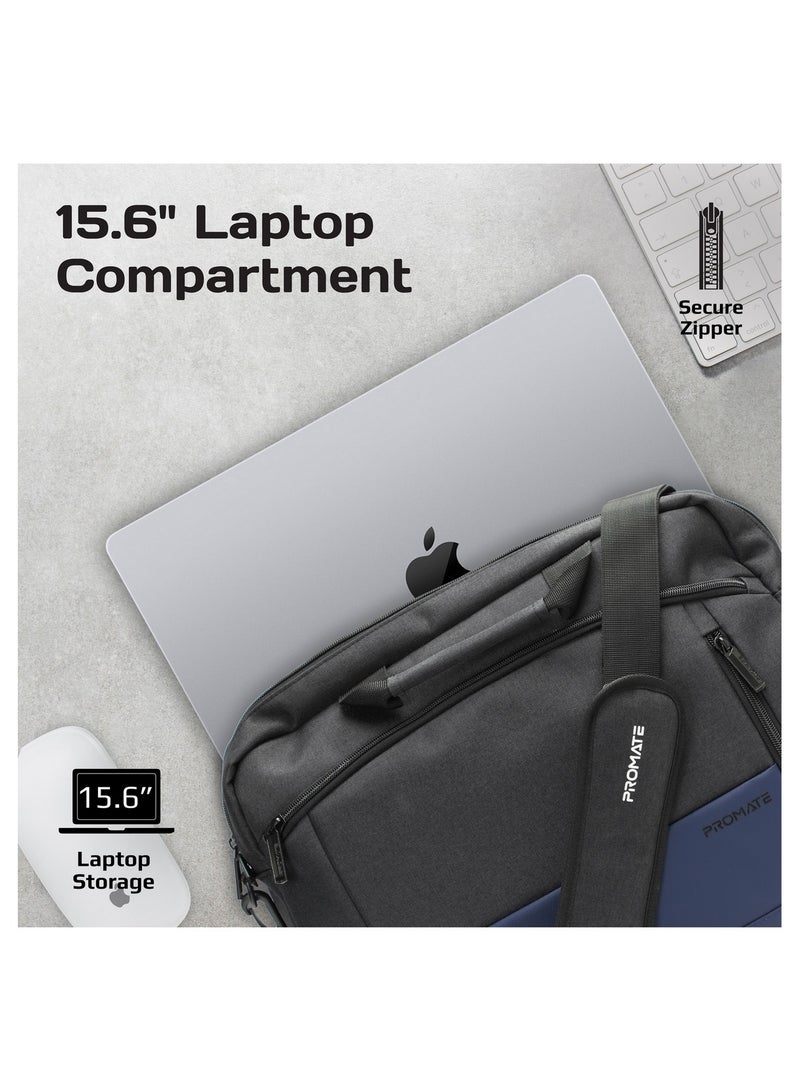 PROMATE Messenger Bag, Lightweight 15.6-Inch Laptop Bag With Secure Zippers, Water-Resistance, Luggage Belt, Front Pocket And Multiple Compartments Blue - Image 3