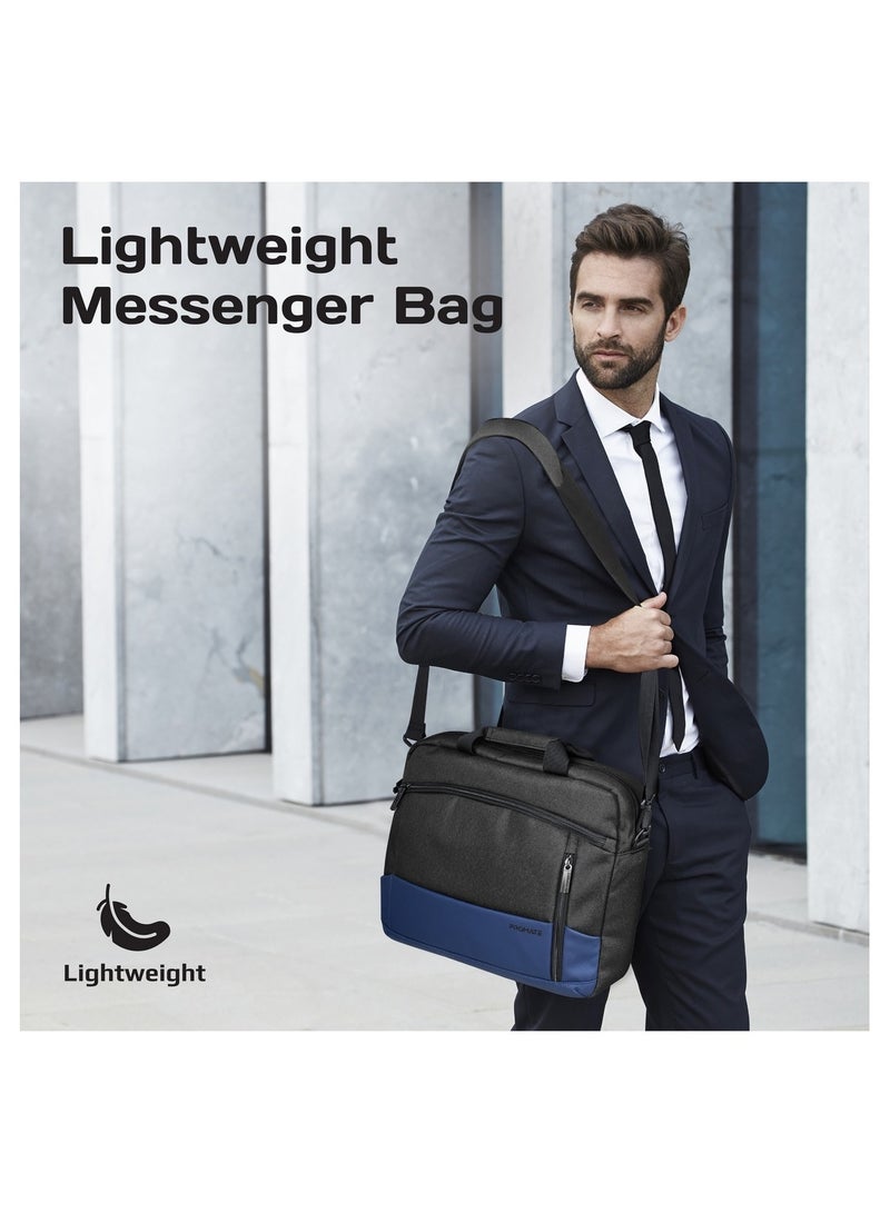 PROMATE Messenger Bag, Lightweight 15.6-Inch Laptop Bag With Secure Zippers, Water-Resistance, Luggage Belt, Front Pocket And Multiple Compartments Blue - Image 4