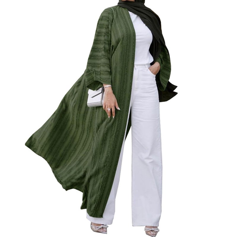 IWEMEK Front Open Abayas for Women Muslim with Hijab Scarf Women Prayer Clothes with Hijab Muslim Outfits Long Robe Abaya Dress for Women Dubai Style Cardi Robe Islamic Kaftans Eid Ramadan Dress Green S - Image 2