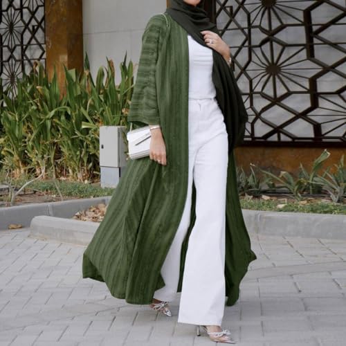 IWEMEK Front Open Abayas for Women Muslim with Hijab Scarf Women Prayer Clothes with Hijab Muslim Outfits Long Robe Abaya Dress for Women Dubai Style Cardi Robe Islamic Kaftans Eid Ramadan Dress Green S - Image 3