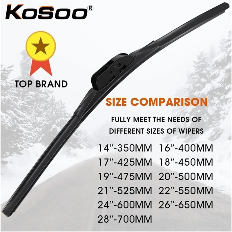 Premium Winter Snow Car Wiper Blades - U Hook Natural Rubber Windshield Wipers for All Vehicles (14"-28" Sizes)(16 Inch 400mm) - Image 4