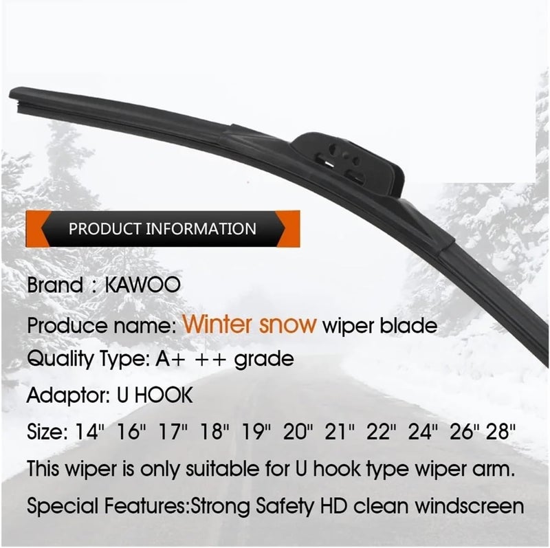 Premium Winter Snow Car Wiper Blades - U Hook Natural Rubber Windshield Wipers for All Vehicles (14"-28" Sizes)(16 Inch 400mm) - Image 5