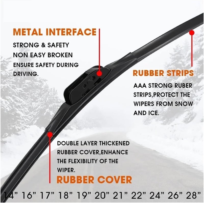 Premium Winter Snow Car Wiper Blades - U Hook Natural Rubber Windshield Wipers for All Vehicles (14"-28" Sizes)(16 Inch 400mm) - Image 3