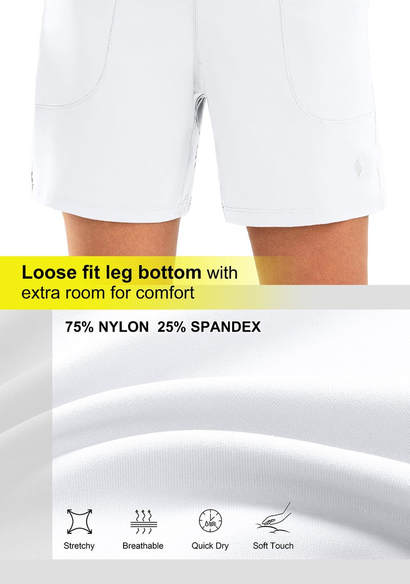 SANTINY Women's 6'' Athletic Long Shorts with 4 Pockets High Waisted Bermuda Shorts for Women Walking Running Casual (White_L) - Image 4
